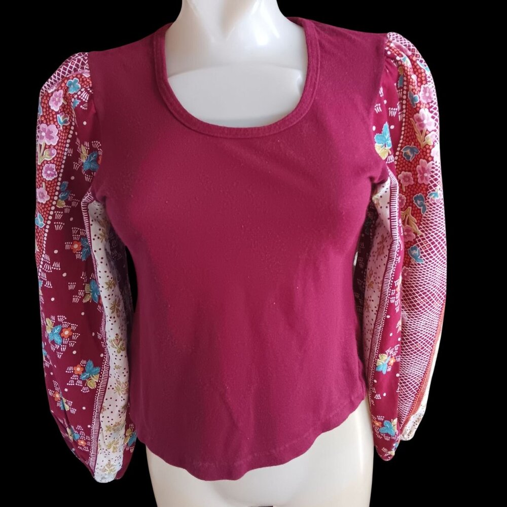 Small True Vintage 70's Women's Top Single Stitch Boho Puff Sleeves Festival